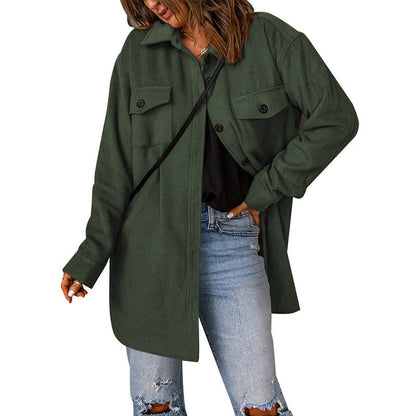 Women's Oversized Casual Jacket with Double Pockets and Button Details NOVAE