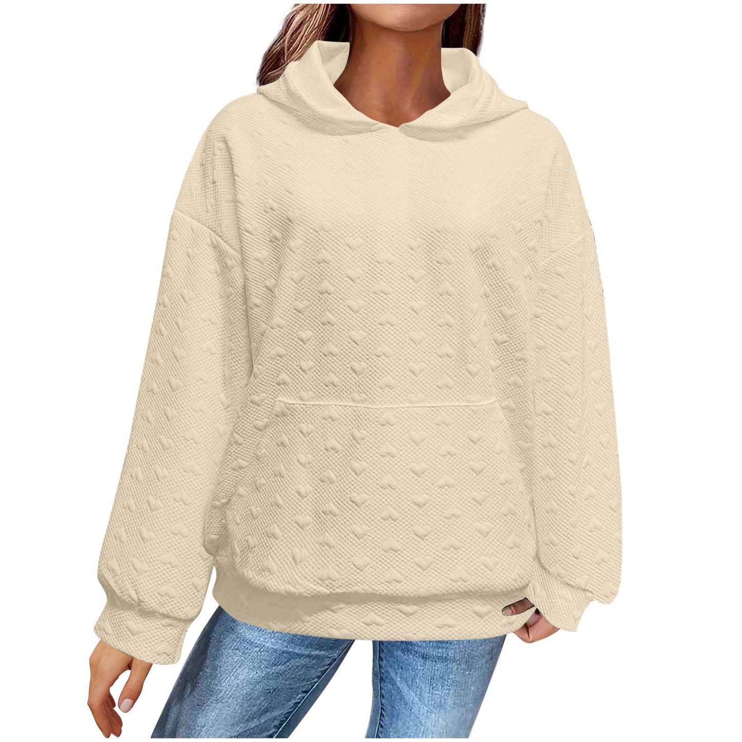 Women's hooded sweatshirt with textured heart pattern NOVAE
