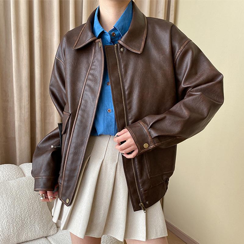 Women's Casual Faux Leather Jacket with Practical Pockets and Elasticated Hem NOVAE