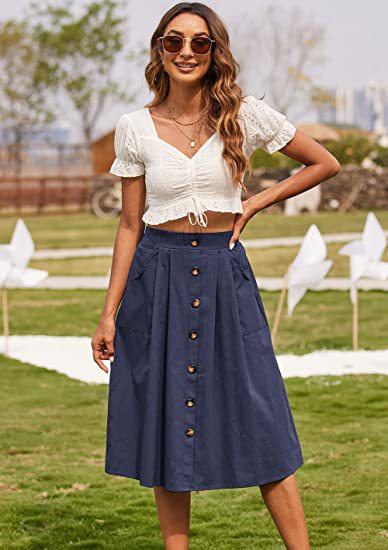 Women's midi skirt with button placket and practical pockets NOVAE
