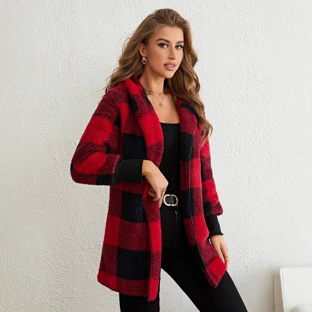 Women's cozy plaid jacket with soft material and relaxed fit NOVAE
