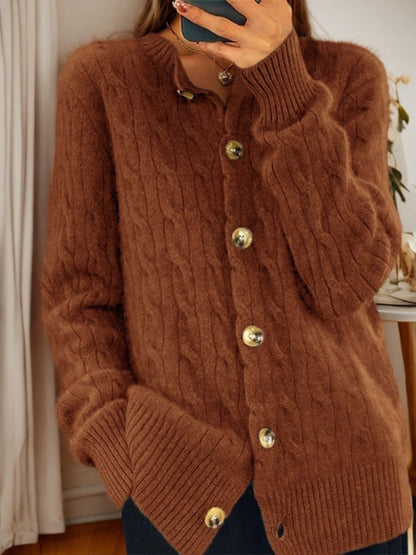 Women's cashmere cardigan with button closure and textured cable knit pattern NOVAE