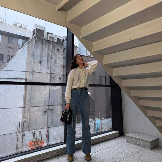 Women's fine cardigan with delicate pattern NOVAE