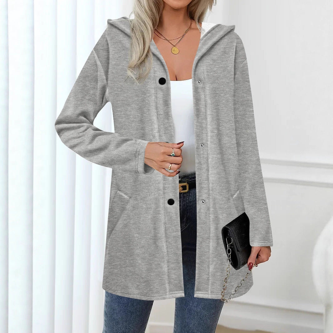 Women's Casual Jacket with Hood and Button Closure NOVAE