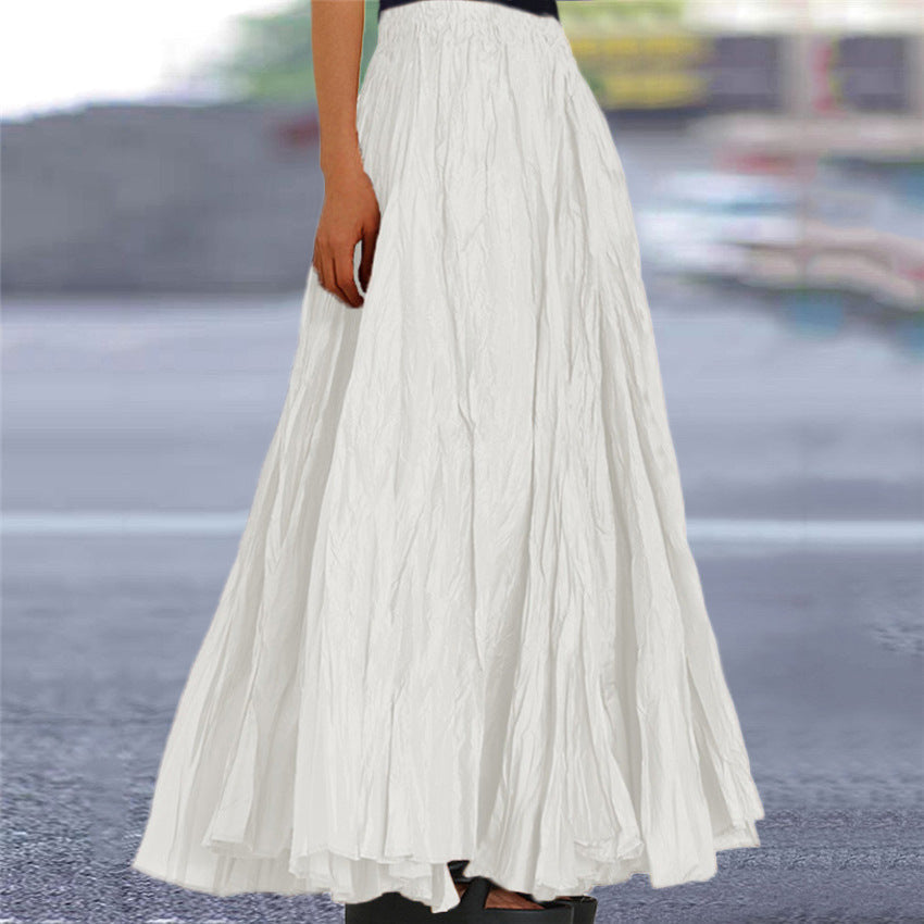 Women's long, flowing skirt with elastic waistband and modern texture NOVAE