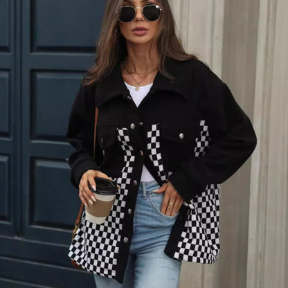 Women's Fashionable Checkered Overshirt Jacket NOVAE