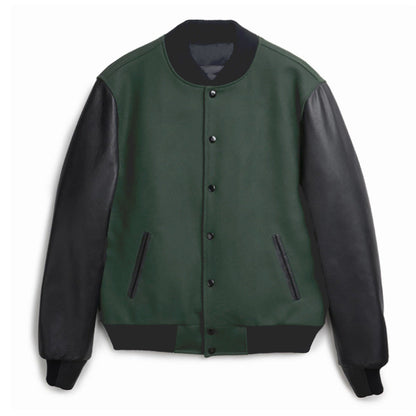 Women's trendy baseball jacket with leather sleeves and practical side pockets NOVAE