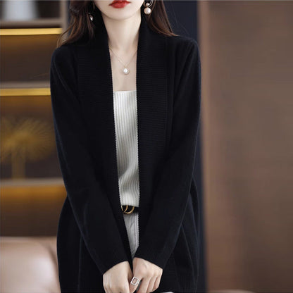 Women's cardigan with elegant ribbed texture and open cut NOVAE