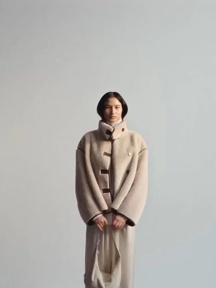 Women's teddy fleece jacket with stylish stand-up collar and practical pockets NOVAE