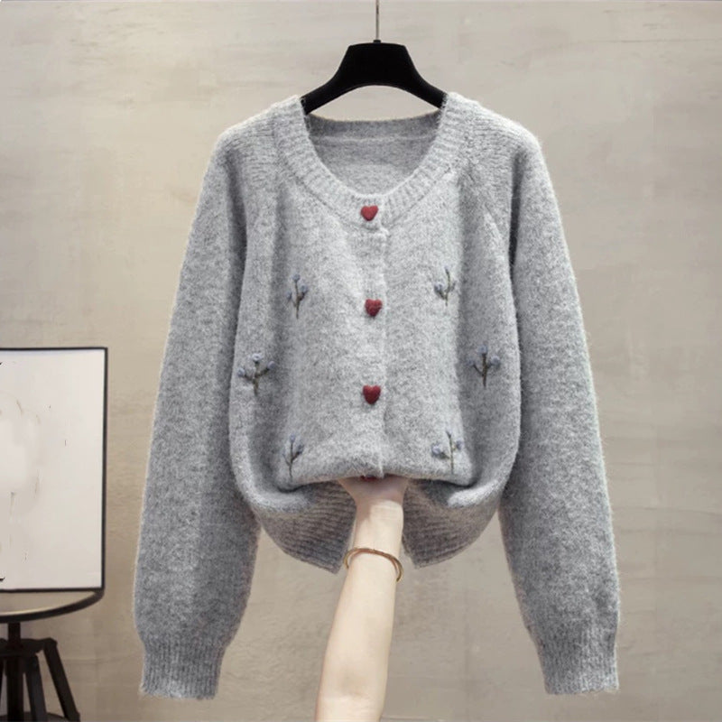 Women's cozy cardigan with hearts and floral embroidery NOVAE