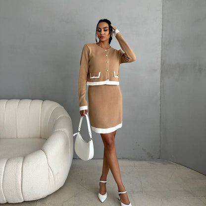 Women's elegant cardigan dress with contrasting details NOVAE