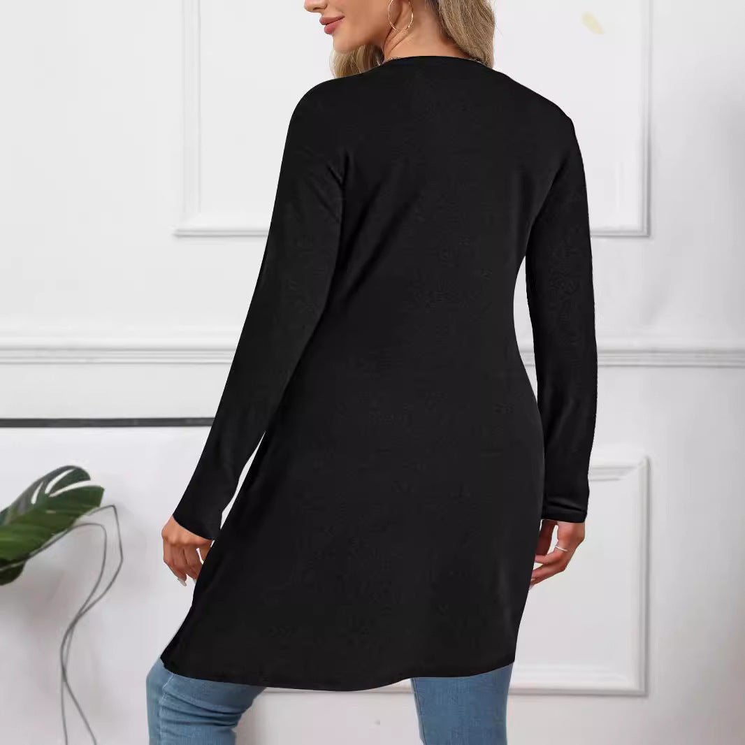 Women's asymmetrical long-sleeved top with fashionable wrap design NOVAE