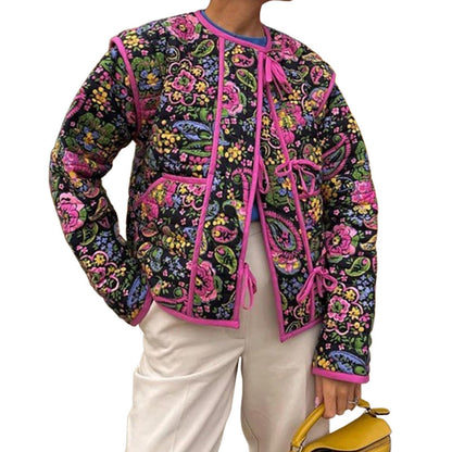 Women's fashionable quilted jacket with floral pattern and practical pockets NOVAE