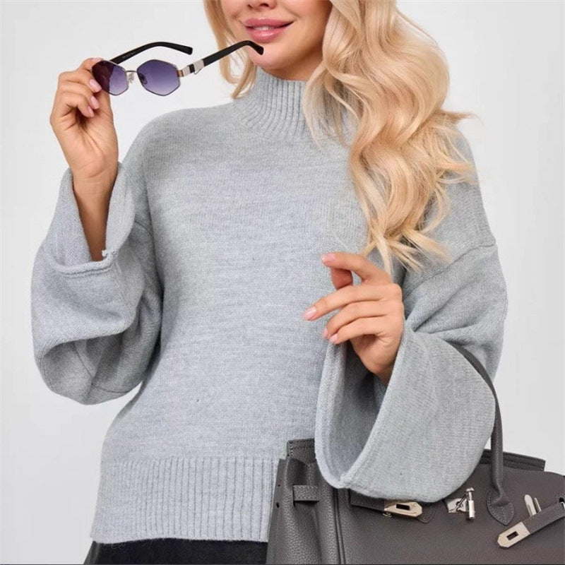 Women's knitted sweater with a relaxed fit and voluminous sleeves NOVAE