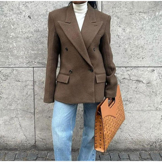 Women's Oversized Blazer Jacket with Double Button Placket and Wide Lapels NOVAE