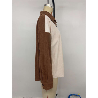 Women's corduroy shirt with a fashionable color block design and sporty character NOVAE