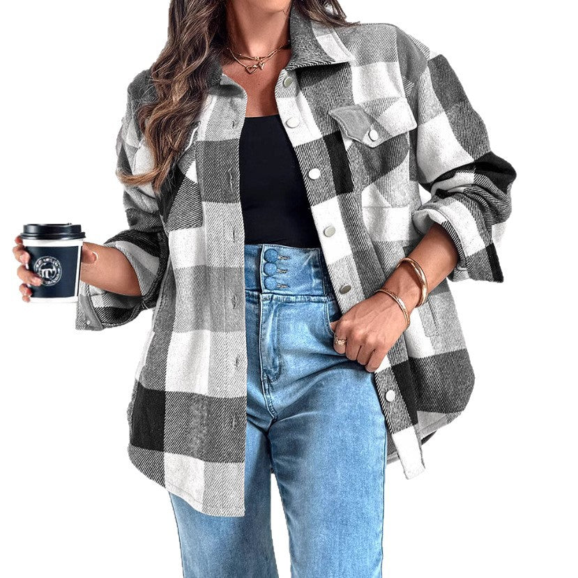 Women's Plus Size Check Shirt Jacket NOVAE