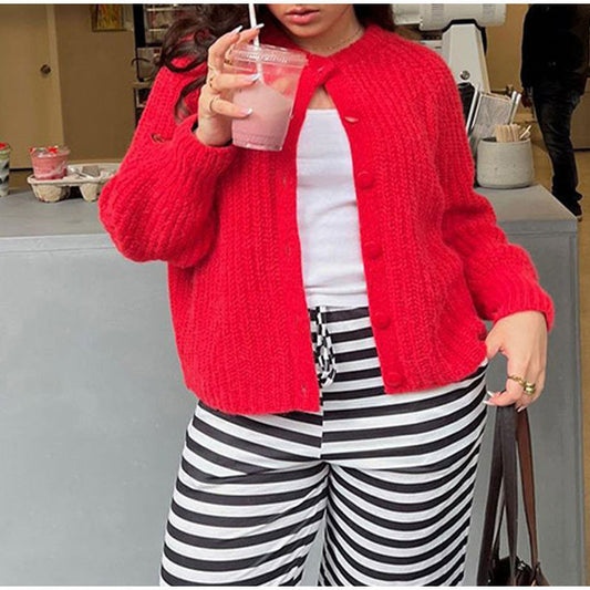 Women's cardigan with classic button placket and raglan sleeves NOVAE