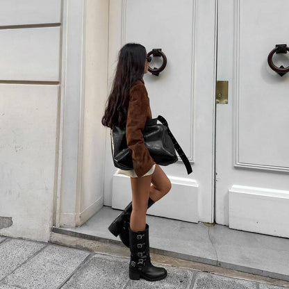 Women's short velour jacket with stand-up collar and side zipper NOVAE