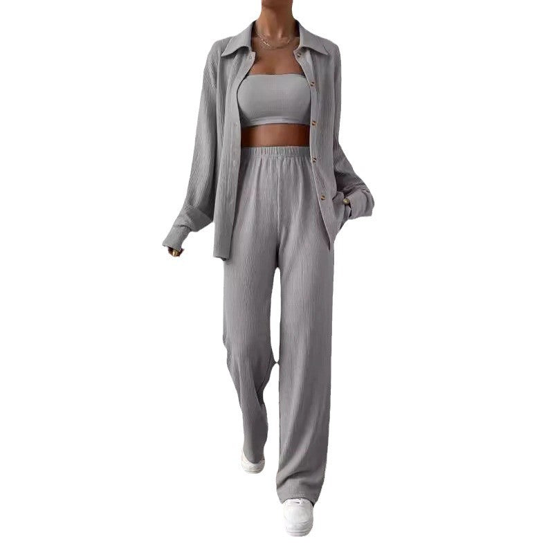 Women's two-piece lounge set with top and wide-leg trousers NOVAE