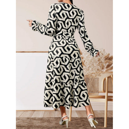 Women's maxi dress with modern geometric print and adjustable waist design NOVAE