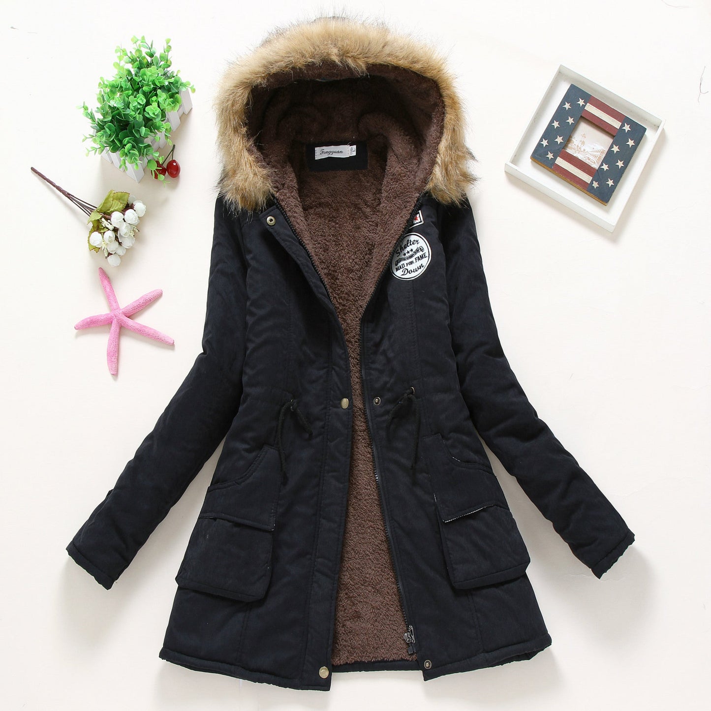 Women's quilted parka jacket with hood and faux fur lining NOVAE