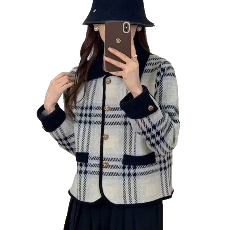 Women's Checkered Blazer Jacket with Removable Pockets and Button Details NOVAE