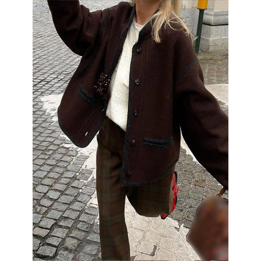 Women's casual wool jacket with pockets and oversized cut NOVAE