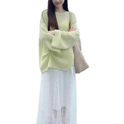 Women's chunky knit sweater with a wide cut and fashionable balloon sleeves NOVAE