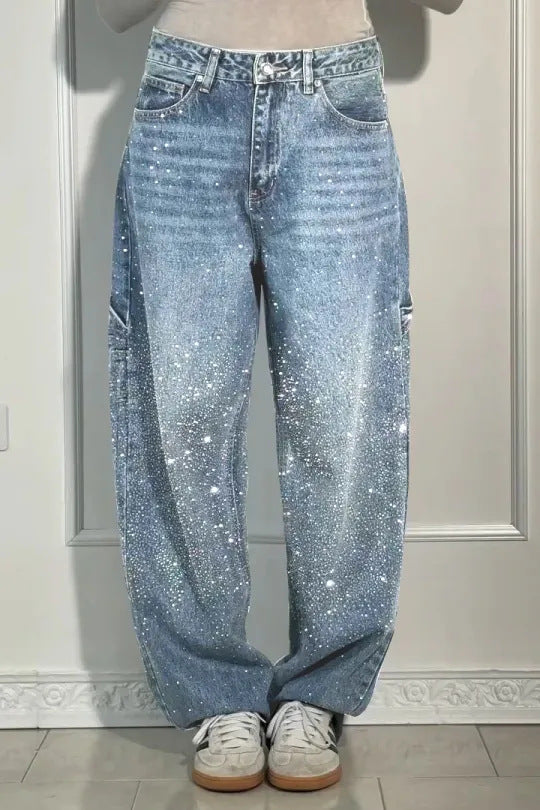 Women's fashionable mom jeans with shimmering details NOVAE