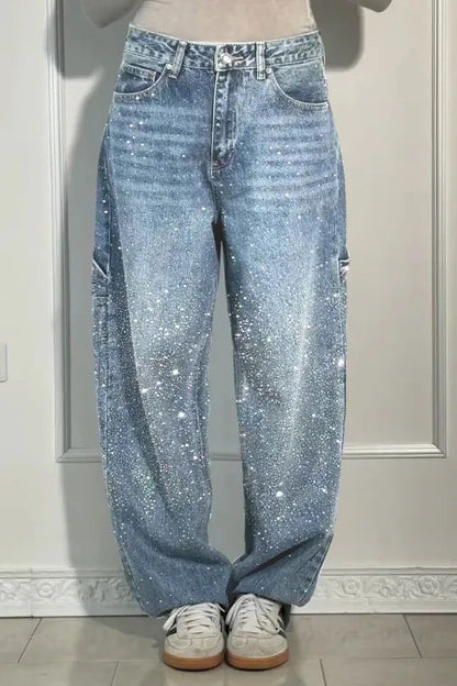 Women's fashionable mom jeans with shimmering details NOVAE