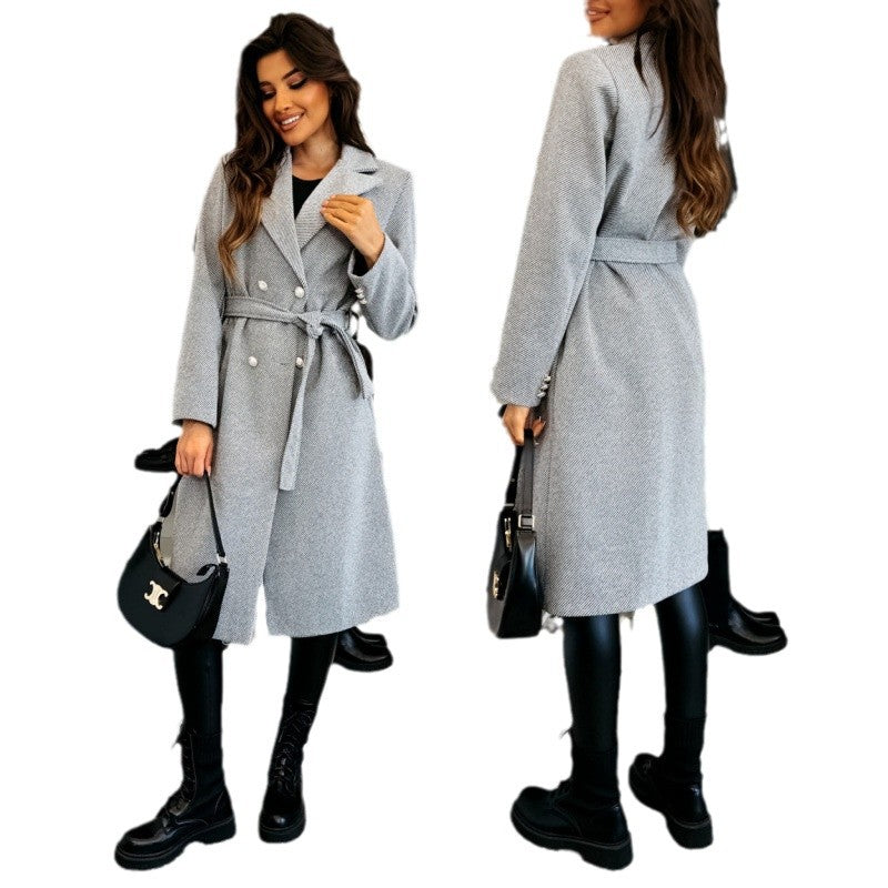 Women's Elegant Trench Coat with Asymmetrical Cut and Belt NOVAE