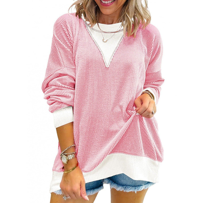 Women's casual V-neck sweater in textured material NOVAE