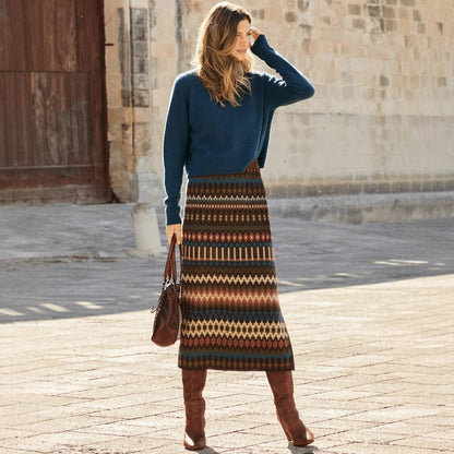 Women's maxi skirts with modern ethnic pattern and elastic waistband NOVAE