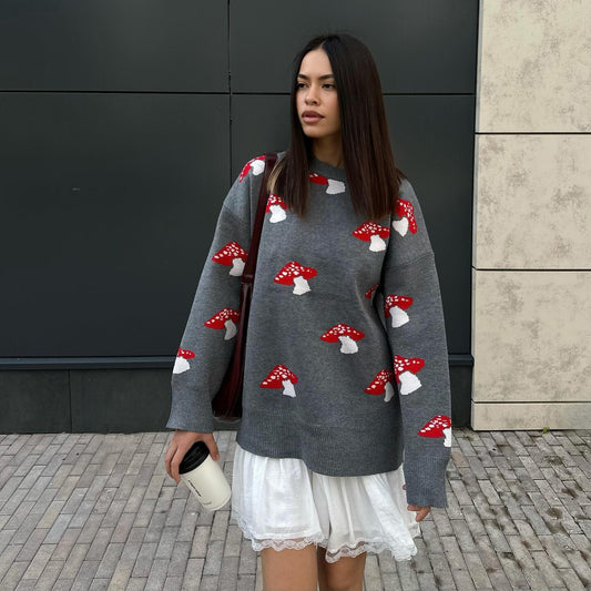 Women's sweater with a creative mushroom design and a casual cut NOVAE
