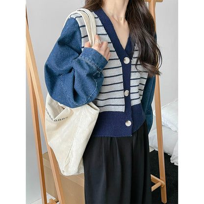 Women's fashionable cardigan with modern striped design and raglan sleeves NOVAE