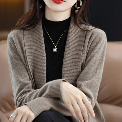 Women's cardigan with elegant ribbed texture and open cut NOVAE