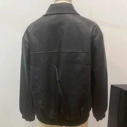 Women's casual leather jacket with elasticated hem and practical pockets NOVAE