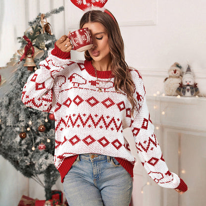Women's knitted sweater with a cheerful pattern and casual cut NOVAE