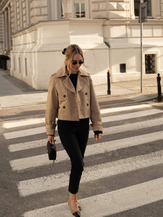 Women's cropped trench jacket with double button placket and adjustable sleeves NOVAE