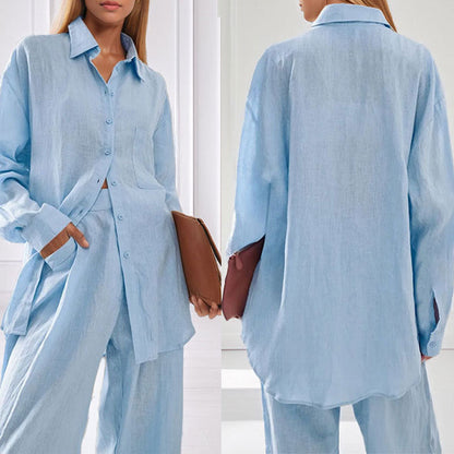 Women's casual linen shirt and trousers set NOVAE