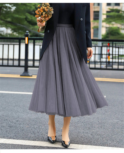 Women's Elegant Tulle Skirt with Wide Swing Cut and Elastic Waistband NOVAE