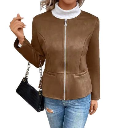 Women's fashionable faux leather jacket with a feminine fit and zipper NOVAE