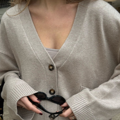 Women's casual cardigan with V-neck and button details NOVAE