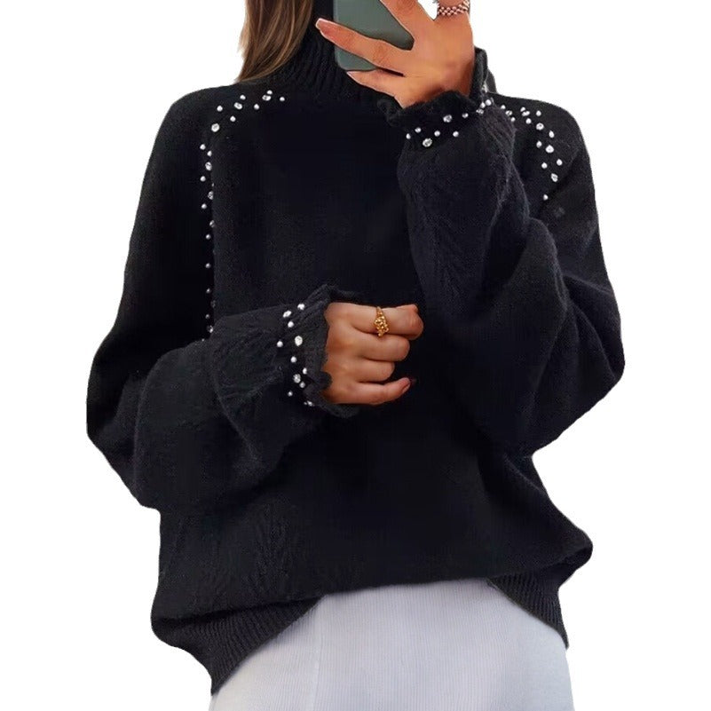 Women's sweater with elegant roll neck and sparkling details NOVAE