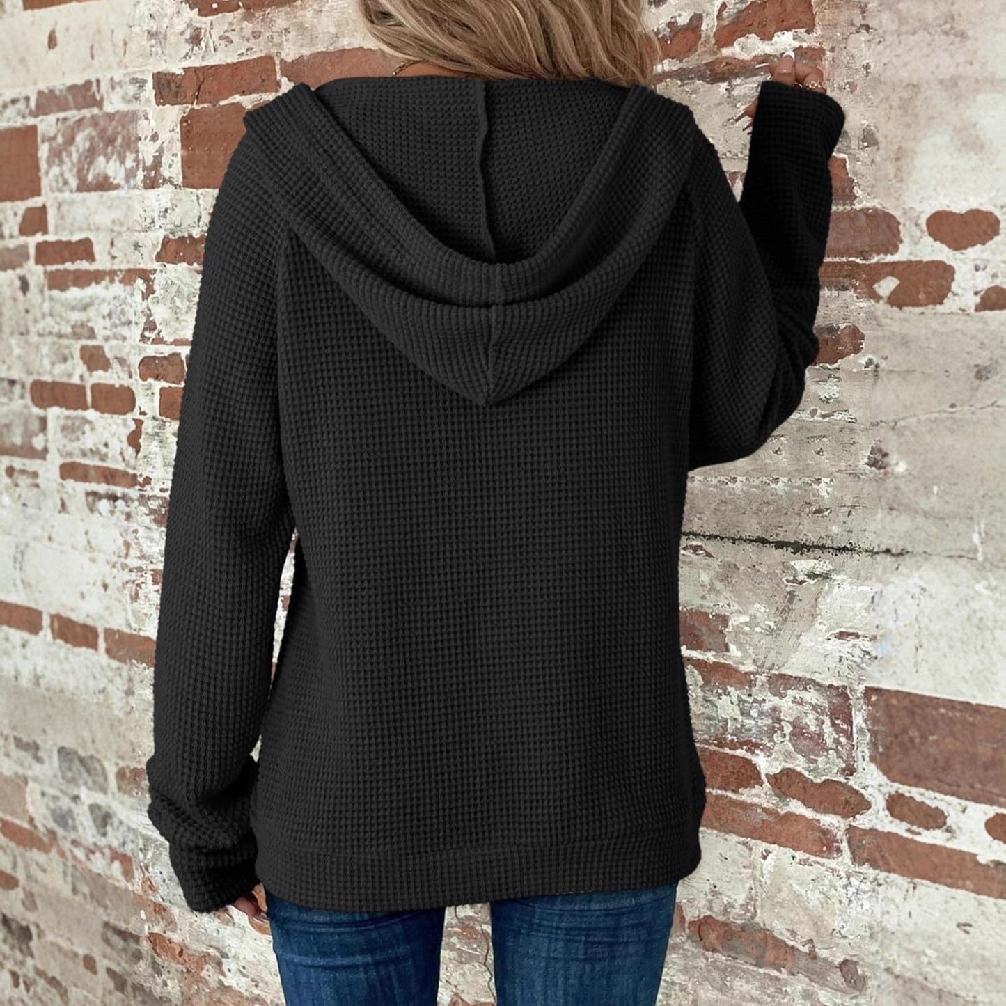 Women's waffle pullover jacket with hood and pockets NOVAE