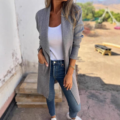 Women's elegant long jacket with open cut NOVAE