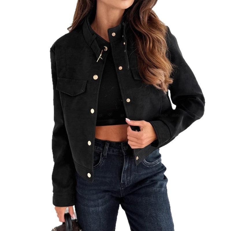 Women's elegant jacket in soft suede with button details NOVAE