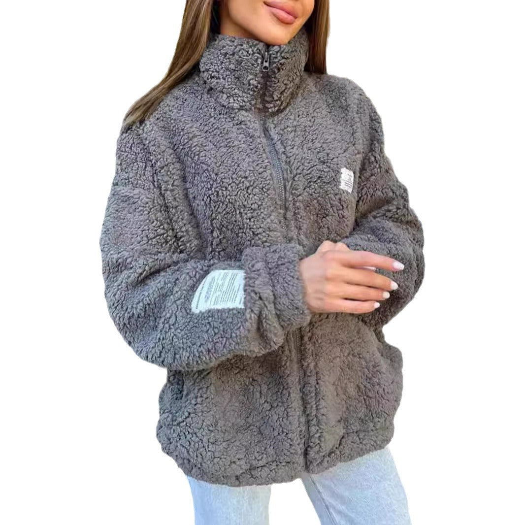 Women's Cozy Fleece Jacket with Practical Pockets and High Collar NOVAE