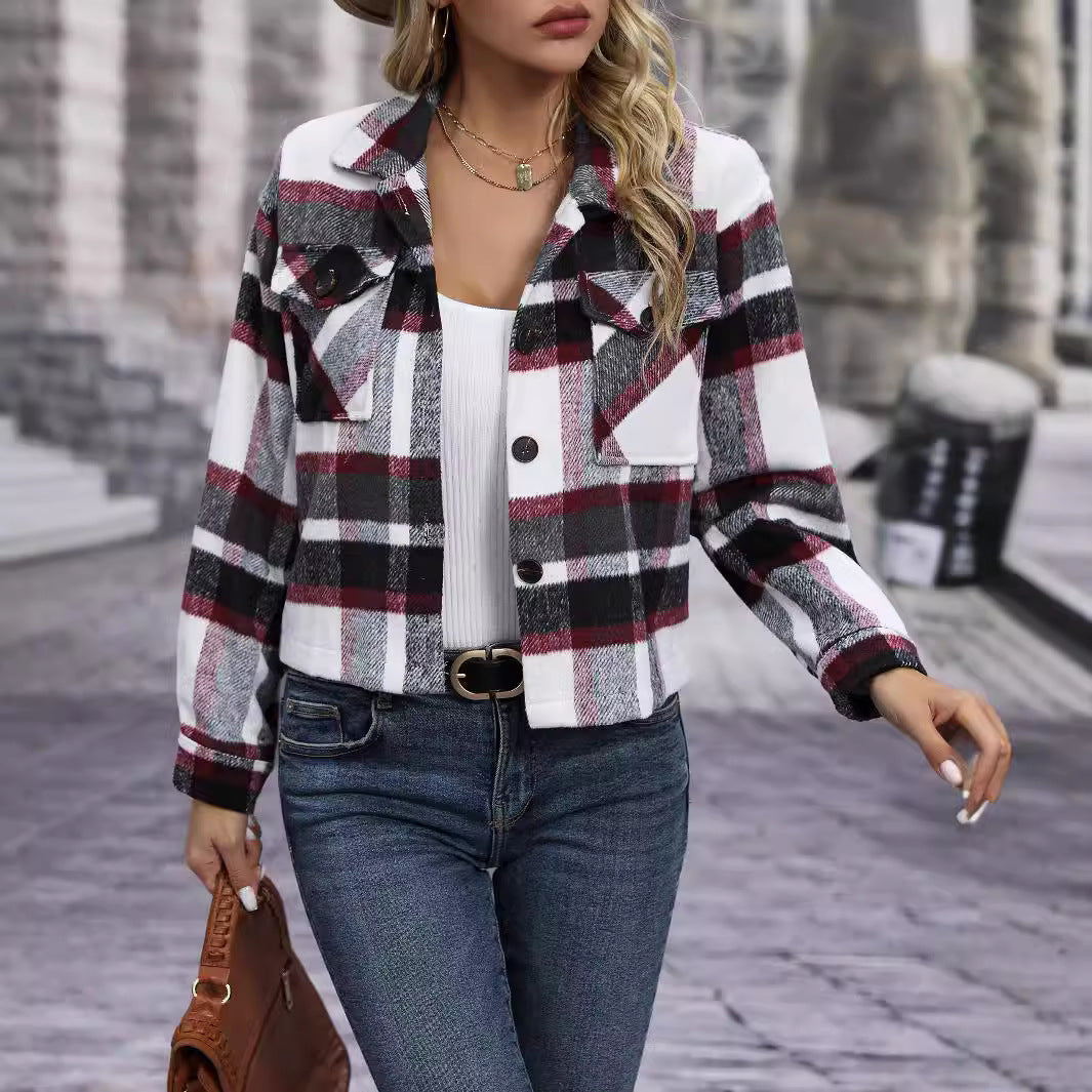 Women's Checkered Flannel Jacket with Pockets NOVAE